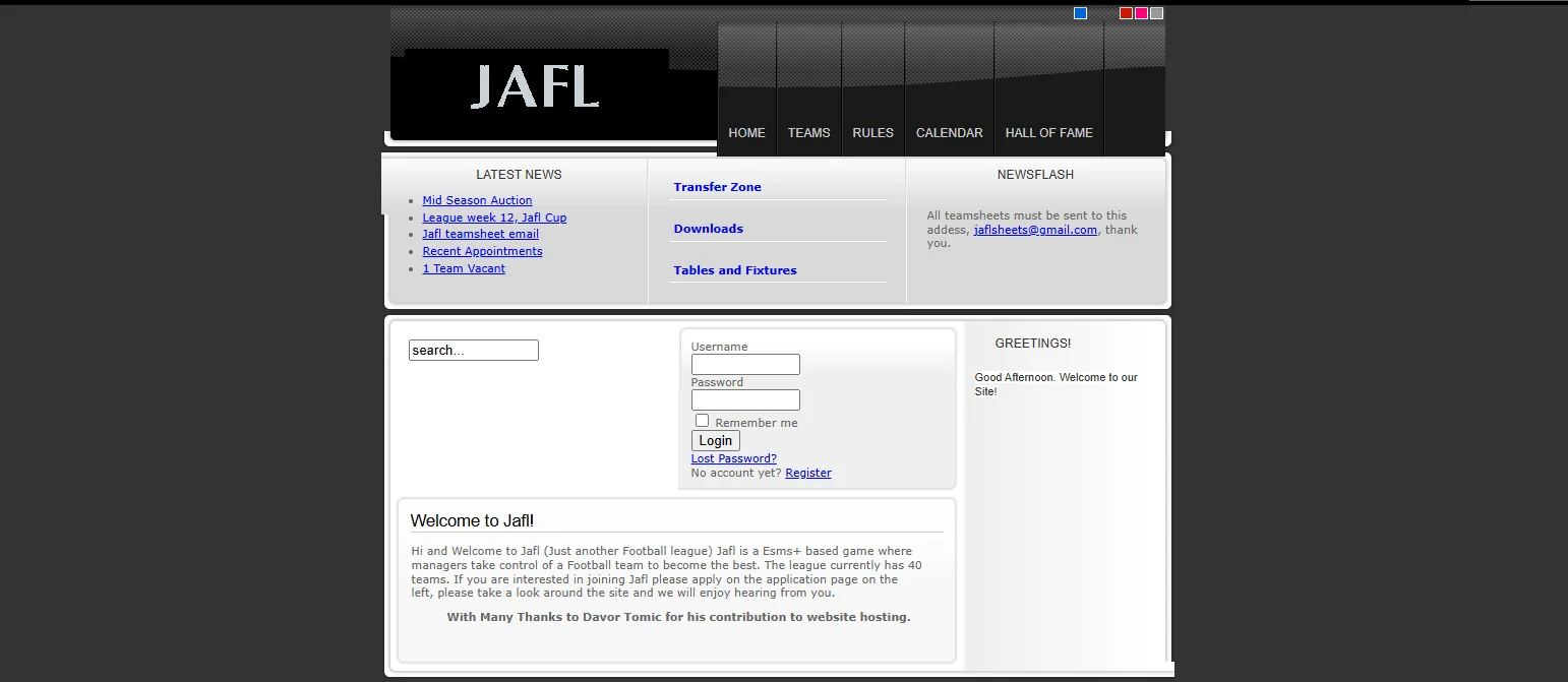 Earlier dark JAFL website